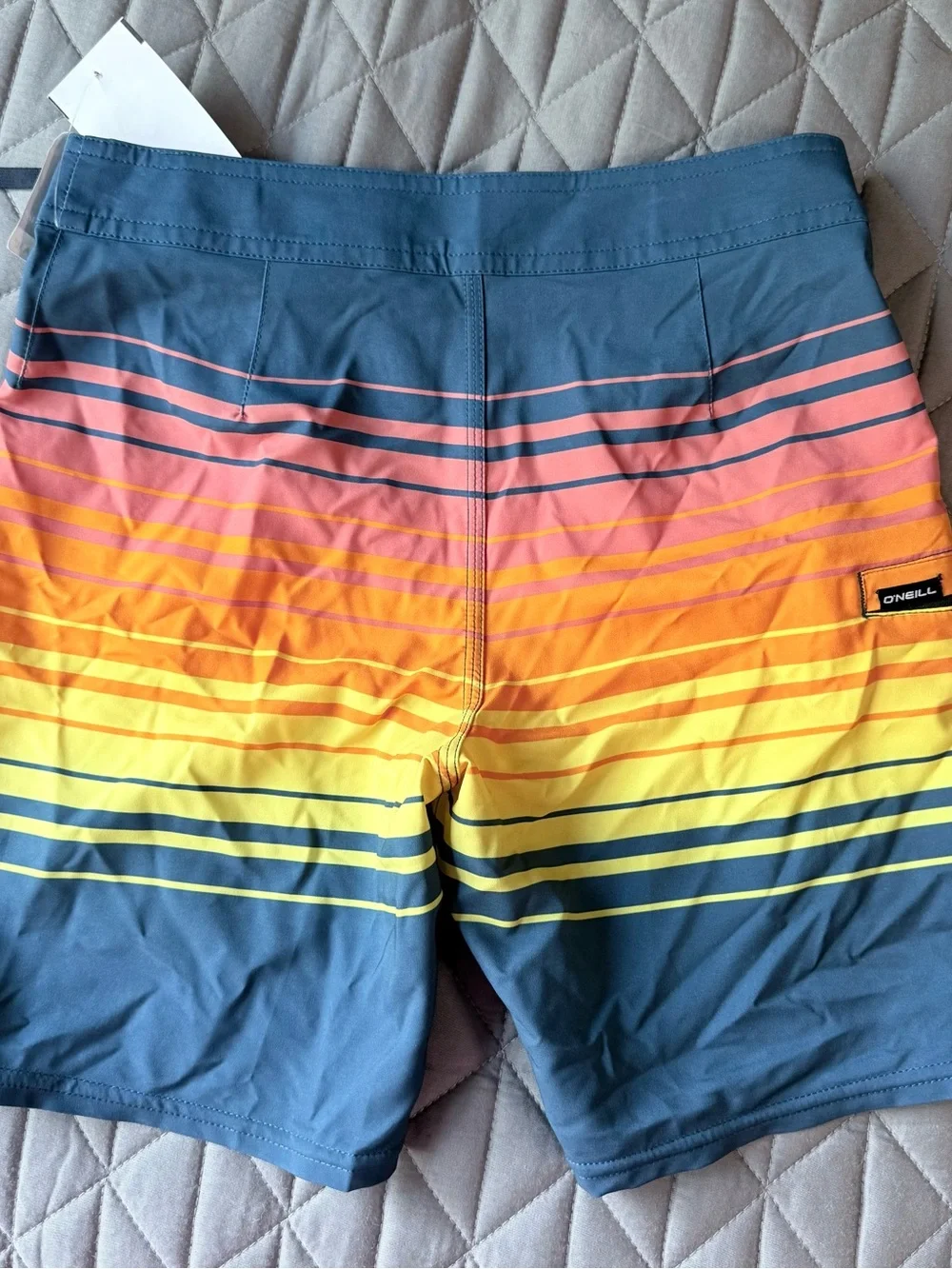 O'Neill Boys Blue Pink Orange Yellow Gradient Stripe Swim Trunks
